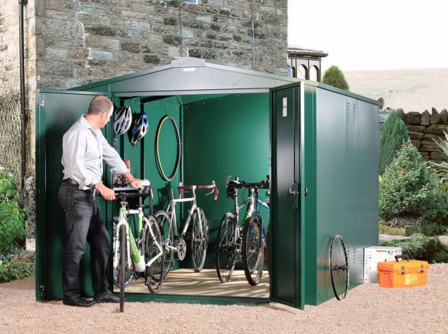 Secure green Asgard bike storage unit